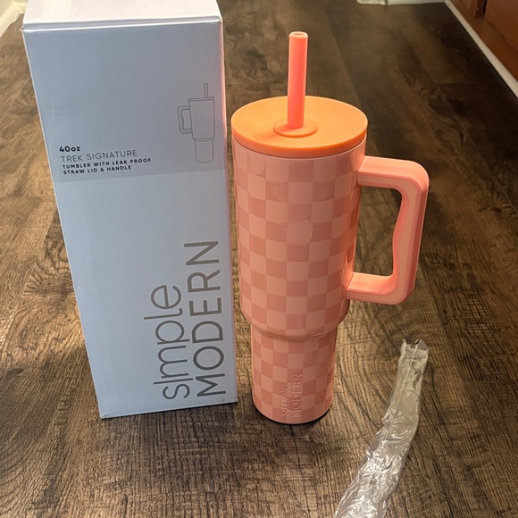 Simple Modern 40oz Orange Sherbet Checkered Tumbler w/ Handle & Straw Melon NEW - Picture 1 of 4